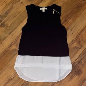 Michael Kors Black & White layered tank with zipper S